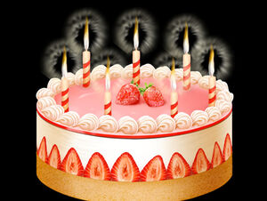 Bougies d'anniversaire allumées sur le matériel ppt du gâteau d'anniversaire
