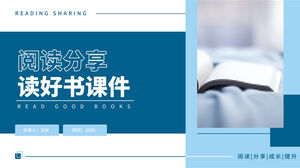 Niebieski styl biznesowy czytanie i dzielenie się czytanie dobrej książki temat kursów ppt szablon