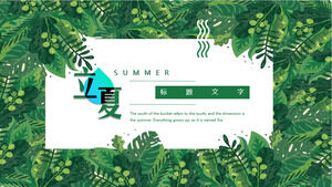 Template Lixia PPT dengan latar belakang daun cat air hijau yang kreatif