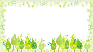 綠色清新卡通樹木植物邊框PPT背景