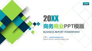 Modelo de PPT de relatório de negócios quadrado azul e verde