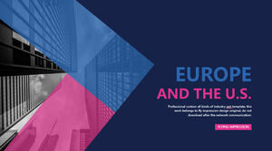 Blaue und rosafarbene PPT-Vorlage für europäische und amerikanische Fans mit großen Farbblöcken