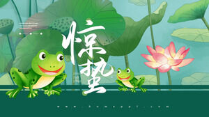 Cartoon lotus leaf frog background Jingzhe solar term PPT template
