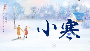 Plantilla PPT de introducción al término solar de Xiaohan de fondo de danza de nieve de acuarela