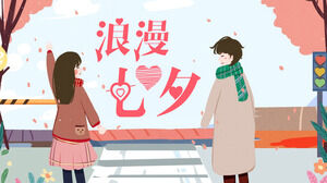 Template PPT Hari Valentine Tanabata yang romantis dengan gaya komik