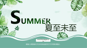 Modèle PPT de thème du solstice d'été avec fond de feuilles de plantes aquarelle verte