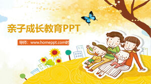 Plantilla PPT de educación sobre el crecimiento de padres e hijos de viento de dibujos animados