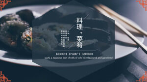 Plantilla PPT de platos de cocina con temática de sushi