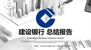 Templat PPT laporan kerja Bank Konstruksi dengan latar belakang laporan keuangan