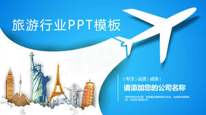 Template PPT tema perjalanan latar belakang siluet pesawat biru