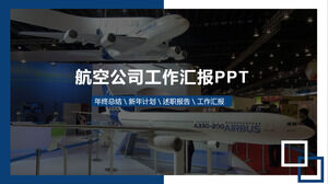 Template PPT tema kedirgantaraan dengan latar belakang model pesawat