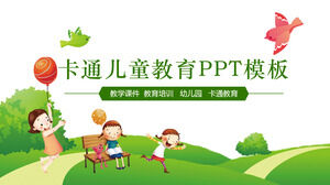 Preschool education PPT courseware template with cartoon children background