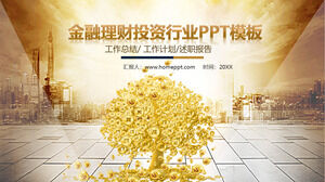 Шаблон PPT финансового управления с золотым городским зданием на фоне денежного дерева
