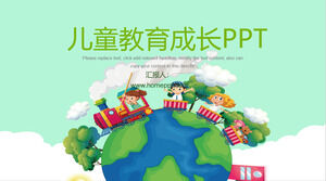 Template PPT pendidikan pertumbuhan latar belakang bumi kereta api kecil kartun anak-anak