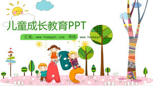 Template PPT pendidikan pertumbuhan gaya ilustrasi kartun anak-anak
