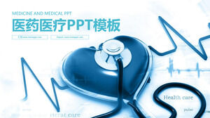 قالب PPT للرعاية الصحية مع خلفية سماعة الطبيب على شكل قلب