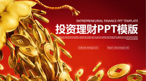قالب PPT للاستثمار في الإدارة المالية مع خلفية عملة ذهبية لحقيبة المال
