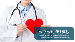 Podsumowanie pracy lekarza szablon PPT z czerwonym sercem w dłoni