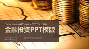 Financial investment PPT template with data chart and coins background