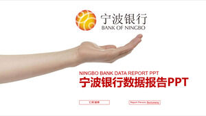 Modello PPT del rapporto dati Bank of Ningbo con sfondo del gesto del personaggio