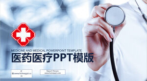 PPT-Vorlage für den Arbeitszusammenfassungsbericht des Krankenhausarztes mit Stethoskophintergrund
