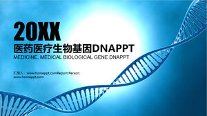 Template PPT medis medis dengan latar belakang rantai DNA biru
