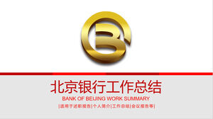 Templat PPT ringkasan pekerjaan latar belakang logo Golden Bank of Beijing