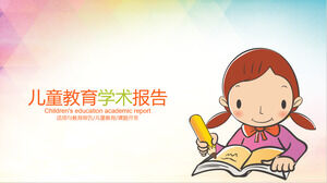 Modello PPT del rapporto accademico sull'educazione dei bambini con sfondo di scrittura dei bambini dei cartoni animati