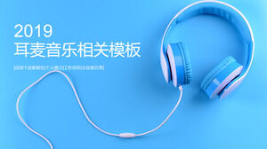Musikbezogene PPT-Vorlage mit blauem Headset-Headset-Hintergrund