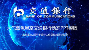 Atmosferyczny niebieski raport podsumowujący pracę Banku Komunikacji szablon PPT