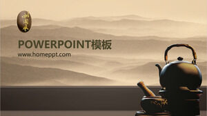 Inchiostro paesaggio viola sabbia tea art modello PPT in stile cinese