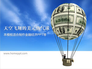 Financial economy PPT template with dollar hot air balloon background in the air