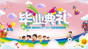 Pink cartoon kindergarten graduation ceremony PPT template free download