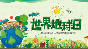 Modèle PPT du Jour de la Terre avec fond de terre pour enfants peints à la main de dessin animé