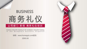 繊細なネクタイの背景を持つビジネスマナートレーニングのPPTテンプレート