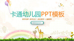 Modello di materiale didattico PPT per la scuola materna con sfondo giraffa arcobaleno cartone animato