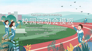 Modello PPT per Spring Campus Sports Meeting in un nuovo stile cartone animato