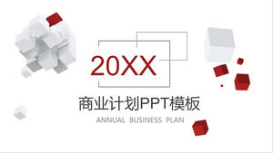 Modelo PPT de plano de negócios com fundo de cubo vermelho e branco
