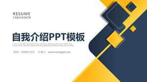 Modelo de PPT para auto-introdução de candidatura de emprego pessoal com fundo de polígono azul e amarelo