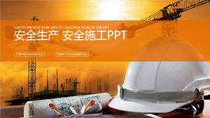 Шаблон PPT для управления безопасностью фона защитного шлема на строительной площадке