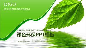 Template PPT perlindungan lingkungan dengan latar belakang daun hijau