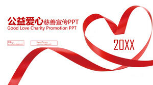 Șablon PPT de publicitate de caritate cu fundal de panglică roșie