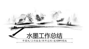 Szablon PPT do planu podsumowania pracy w stylu chińskim w dynamicznym malowaniu tuszem