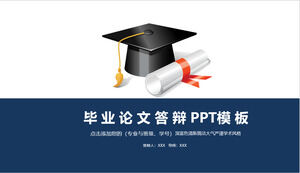 Template PPT untuk pertahanan tesis kelulusan dengan latar belakang topi doktoral