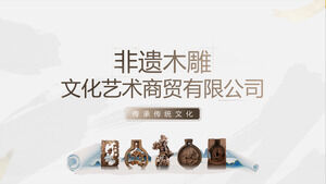 Szablon PPT do raportu biznesowego z brązowej rzeźby w drewnie Guofeng
