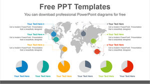 世界地圖餅圖的免費PowerPoint模板