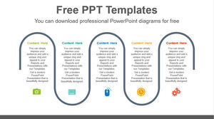 5 つのフロー プロセスの無料 Powerpoint テンプレート