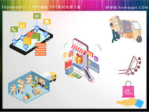 6 małych ilustracji motywu zakupów e-commerce PPT