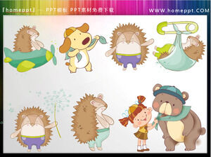 Cartoon Little Hedgehog Dog Big Bear Little Girl PPT-Material