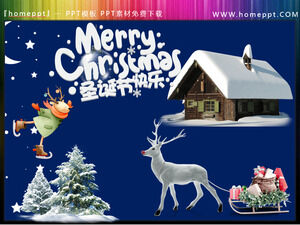 Merry Christmas Snow House Reindeer Cedar Christmas PPT Materials